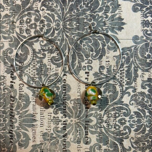 Elegant Green and Yellow Hoop Earrings - Picture 1 of 3